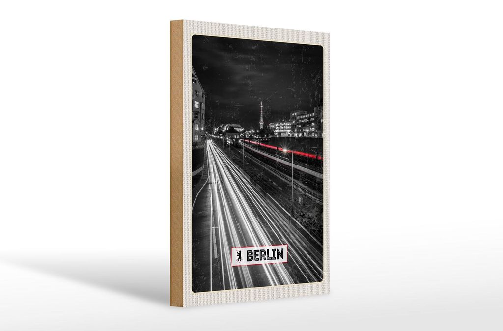 Holzschild Reise 20x30cm Berlin Deutschland Bahn Nacht
