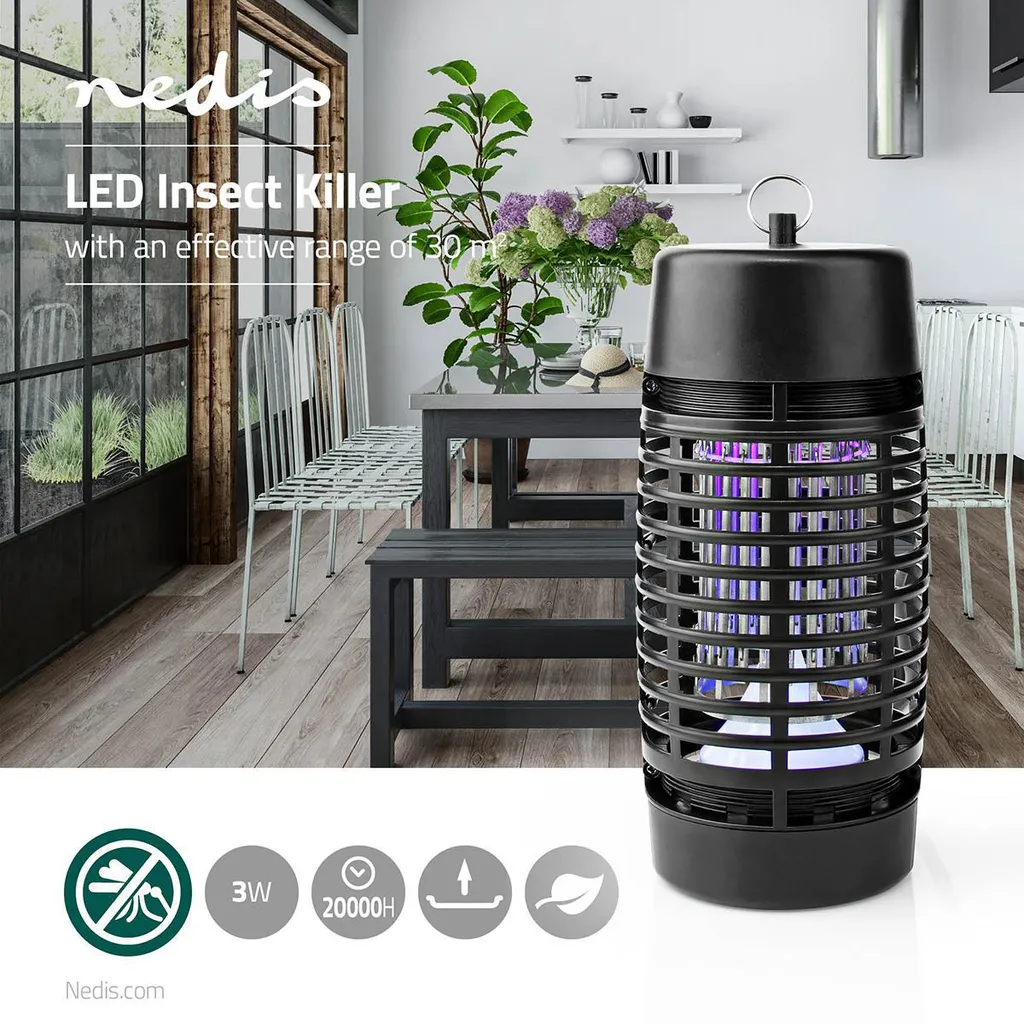 Nedis Lampada UV-A LED Insetti 3W: Zanzariera Elettrica Interno 30m² - 3