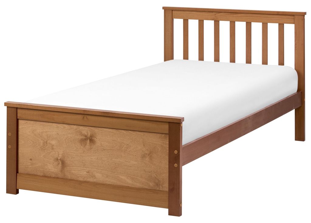 BELIANI Einzelbett Braun Kiefernholz mit Lattenrost 90x200 cm Fußteil Hohes Kopfteil Schlicht Modern Skandi Design Schlafzimmer Holzbett