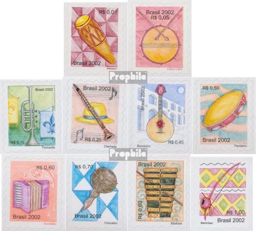 Briefmarken Brasilien 2002 Mi 3247BA-3256BA (kompl.Ausg.) postfrisch Freimarken Musikinstrumente