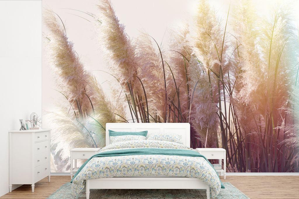 MuchoWow Fototapete für Wohnzimmer oder Schlafzimmer Wandtapete Vinyl Motivtapete Stilleben - Farben - Schilf - 330x220 cm - Fototapeten
