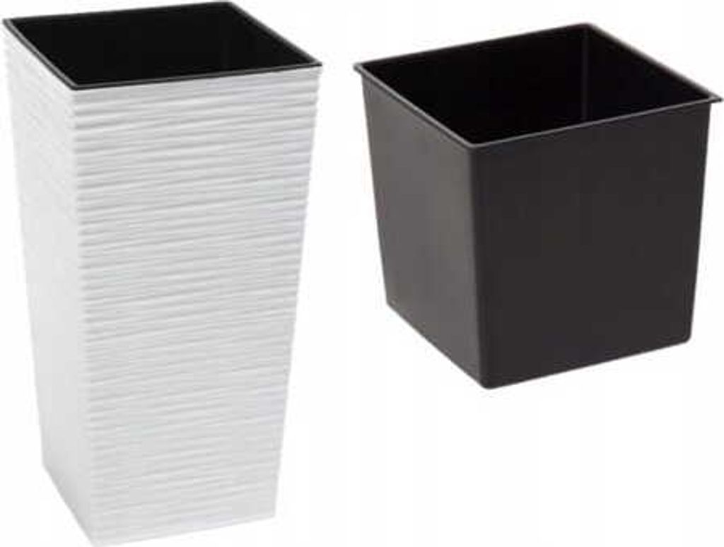 Čtvercový květináč s vysokým dlátem 19x36cm Bílá + vložka Obrázek produktu 