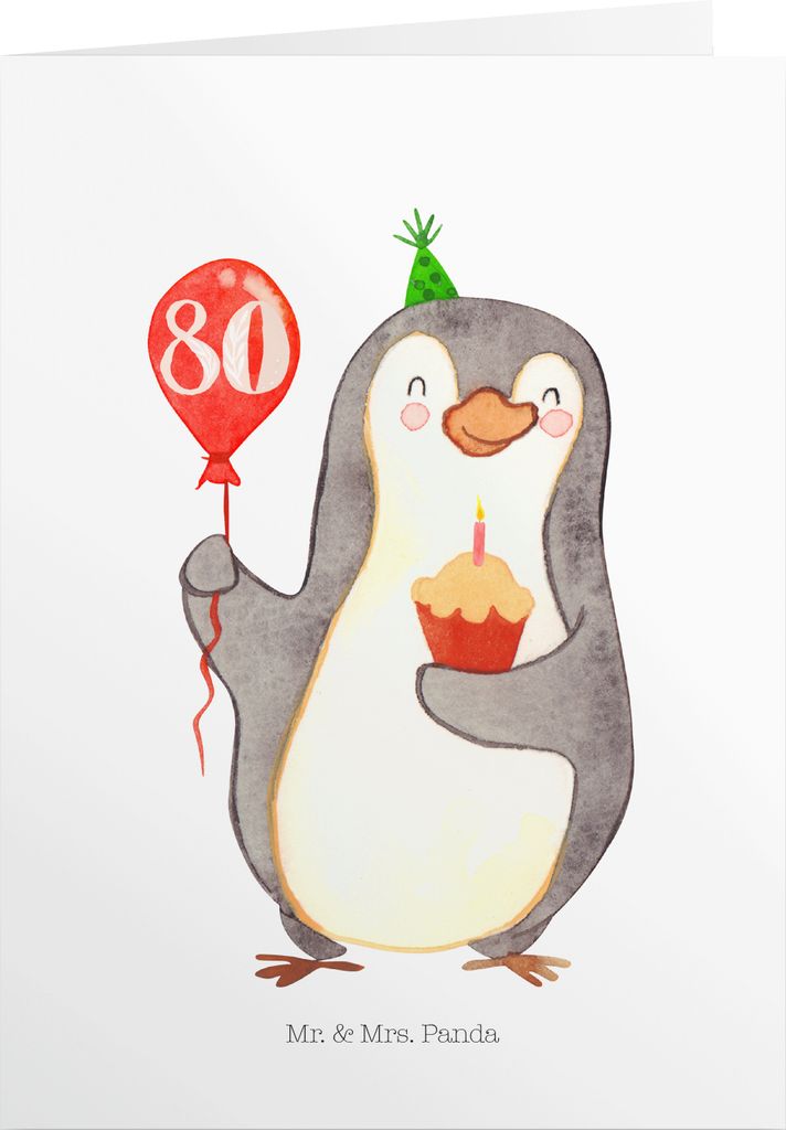 Mr. & Mrs. Panda Geburtstagskarte Spruch 80. Geburtstag Pinguin Luftballon - Weiß - Geschenk, Geburtstagskarten, gutscheinkarten, einladungskarten...