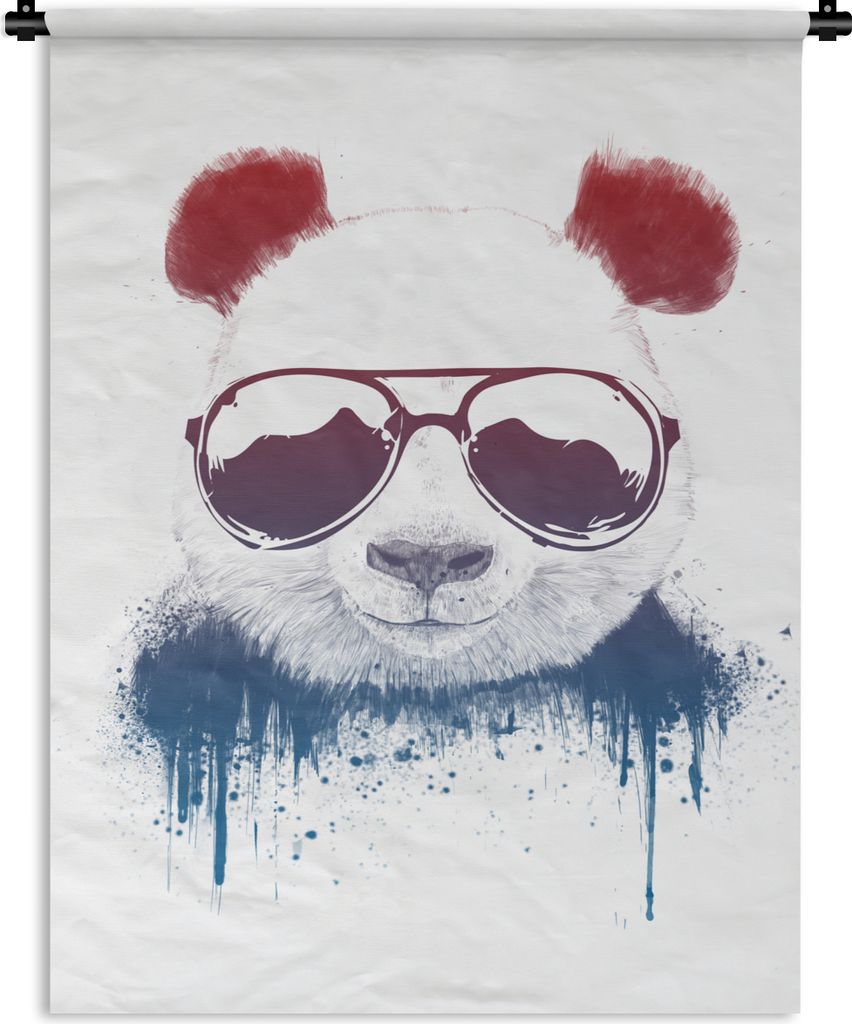 MuchoWow Wandteppich Wandbehang Panda - Brille - Tropfen - Weiß 150x200 cm Tapisserie Dekoration Wandtuch - Wandaufhängung - Moderner