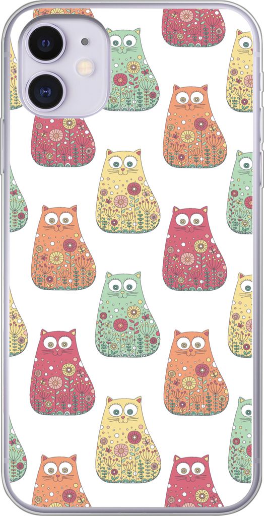 MuchoWow Handyhülle Schutzhülle Hülle für Telefoonhoesje iPhone 11 Mädchen - Katze - Blumen - Muster - Mädchen - Kinder - Kinder Silikon So...