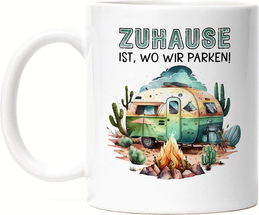 Zuhause ist wo wir parken Tasse Weiß Wildcamping Camping Produktbild 