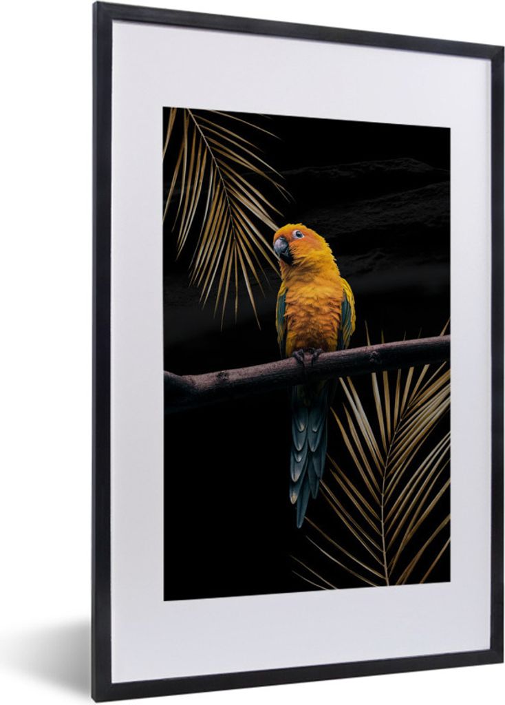 MuchoWow MuchoWow Gerahmtes Poster Papagei - Farn - Zweig 40x60 cm - Poster mit zchwarzem Bilderrahmen - Poster in Rahmen