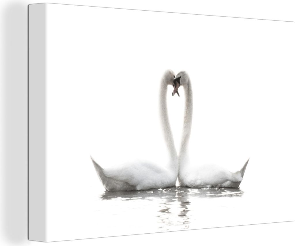 OneMillionCanvasses - Leinwandbilder - 140x90 cm, Zwei Schwäne bilden ein Herz vor einem weißen Hintergrund, Wandbilder Kunstdruck Wanddekoration