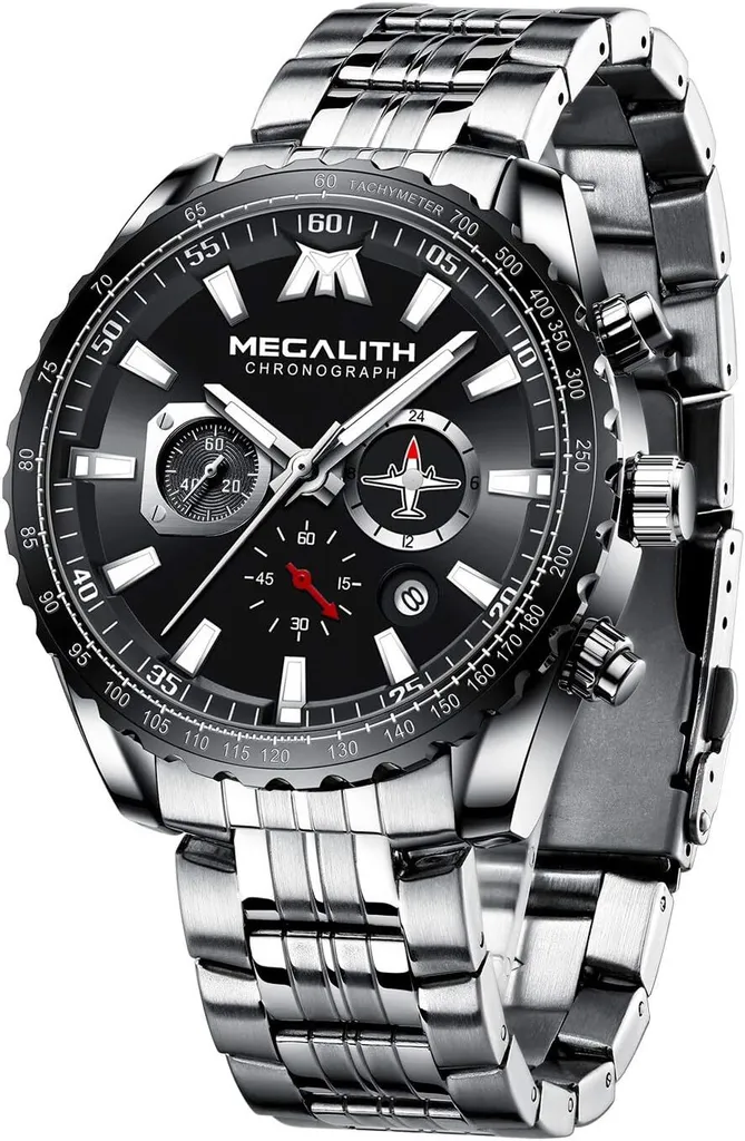 Orologio Uomo Megalith Cronografo Acciaio 46mm Lancette Luminose