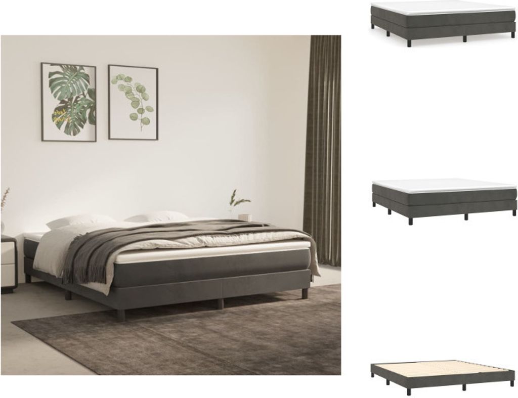 vidaXL Boxspringbett mit Matratze Dunkelgrau 160x200 cm Samt - Betten & Bettgestelle