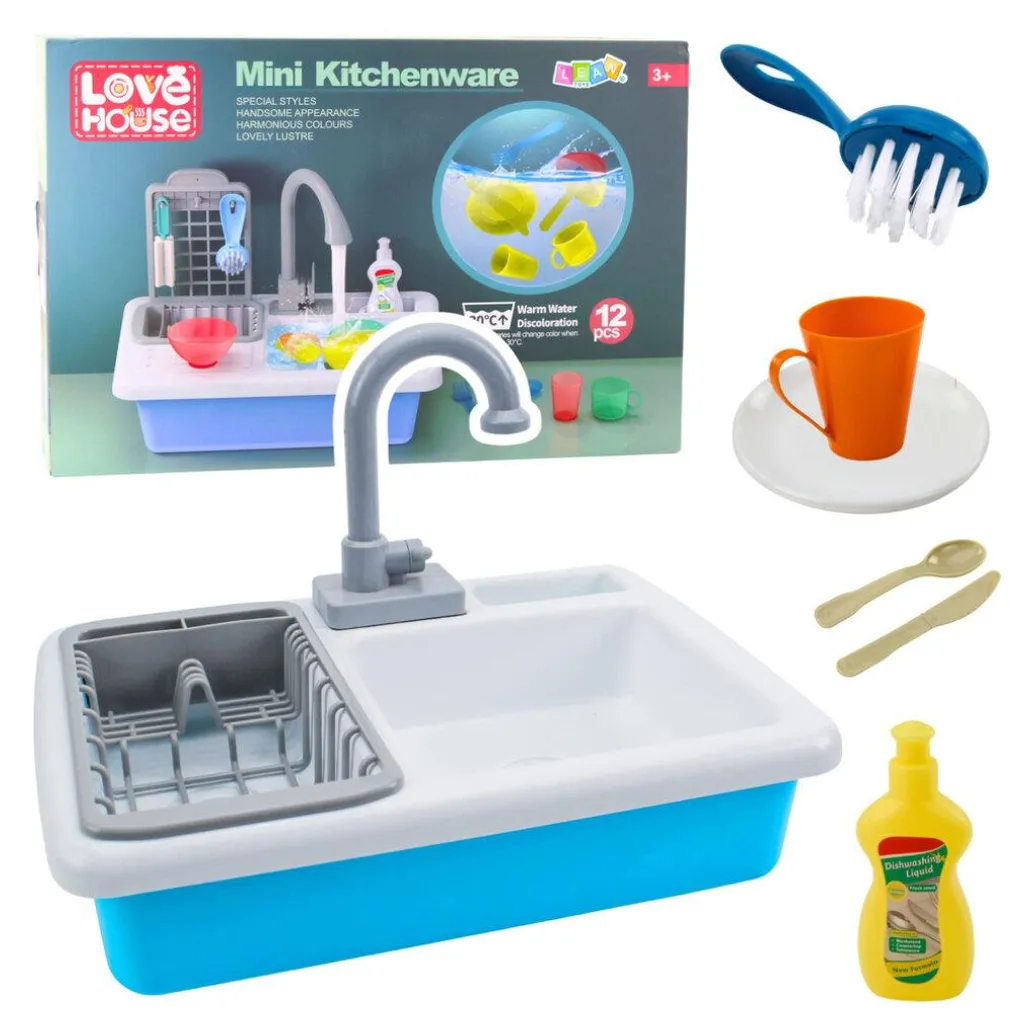 Évier électrique cuisine enfant 12 pcs avec robinet rotatif à eau