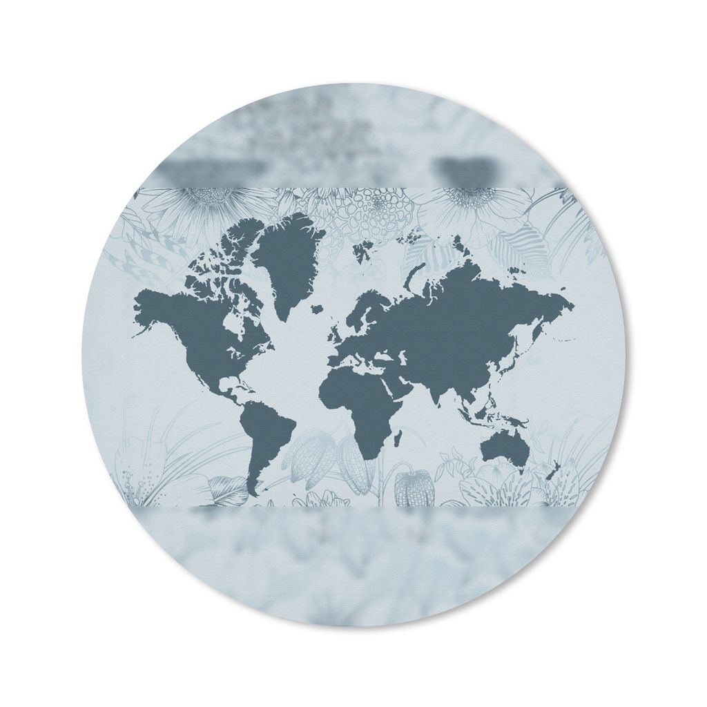 MuchoWow Mauspad Mousepad Weltkarte - Pflanzen - Blau 50x50 cm - Mousepads - Maus Mat - Pad - Mausunterlage - Vinyl