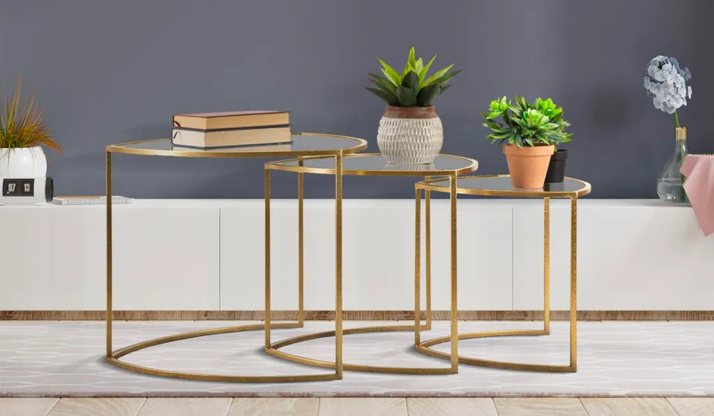 Table Basse Gigogne Triangle Or Lot de 3 Tables d'Appoint Design Chic - 7