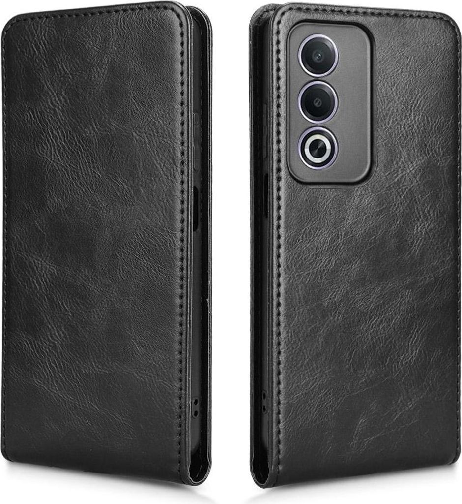 Hülle für Oppo A80 - Phonesta Leder Vertical Flip Book Wallet Klapphülle - Schwarz