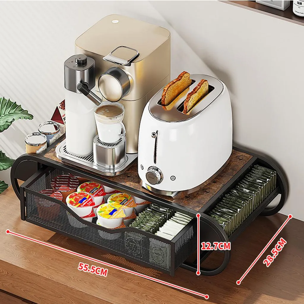 Support machine à café et tiroir de rangement métal pour 60 dosettes