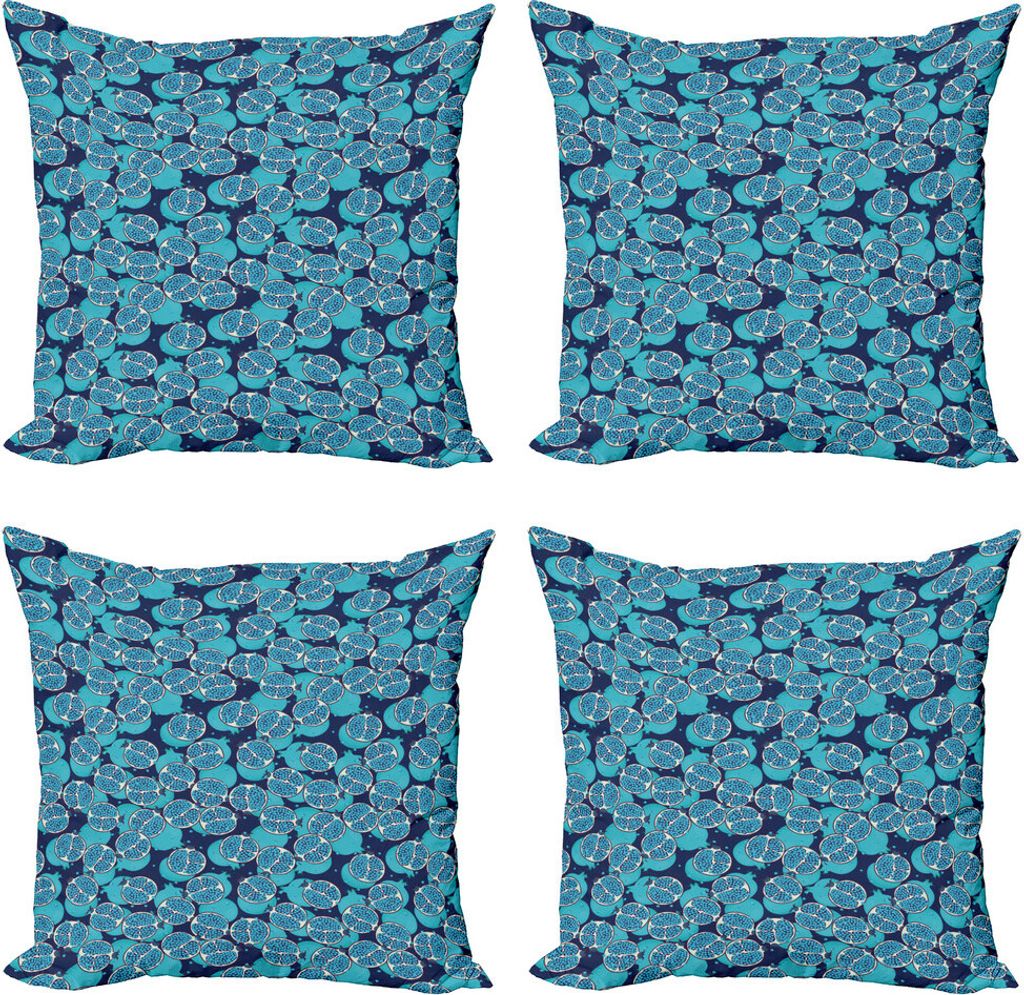 ABAKUHAUS Türkisblau Kissenbezug Set (4 Stück), exotische Granatapfel, Moderner Doppelseitiger Digitaldruck, 60 cm x 60 cm, Turquoise Sea Blue