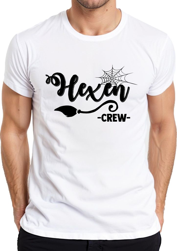 Hexen Crew Halloween Hexe Besen Spinnennetz Damen Frauen Team Herren T-Shirt, Weiß, XL
