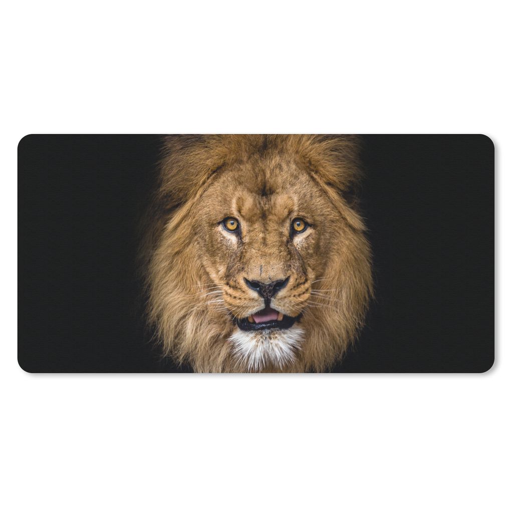 MuchoWow Schreibtischunterlage Löwe - Porträt - Schwarz - Tiere 80x40 cm - XXL Mauspad - Gaming Mauspad