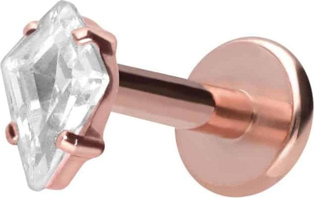 Ohrpiercing, Nasenpiercing Titan Labret mit Push Fit KRISTALLRAUTE RoséGold Stablänge: 6mm | Stabstärke: 1,2mm