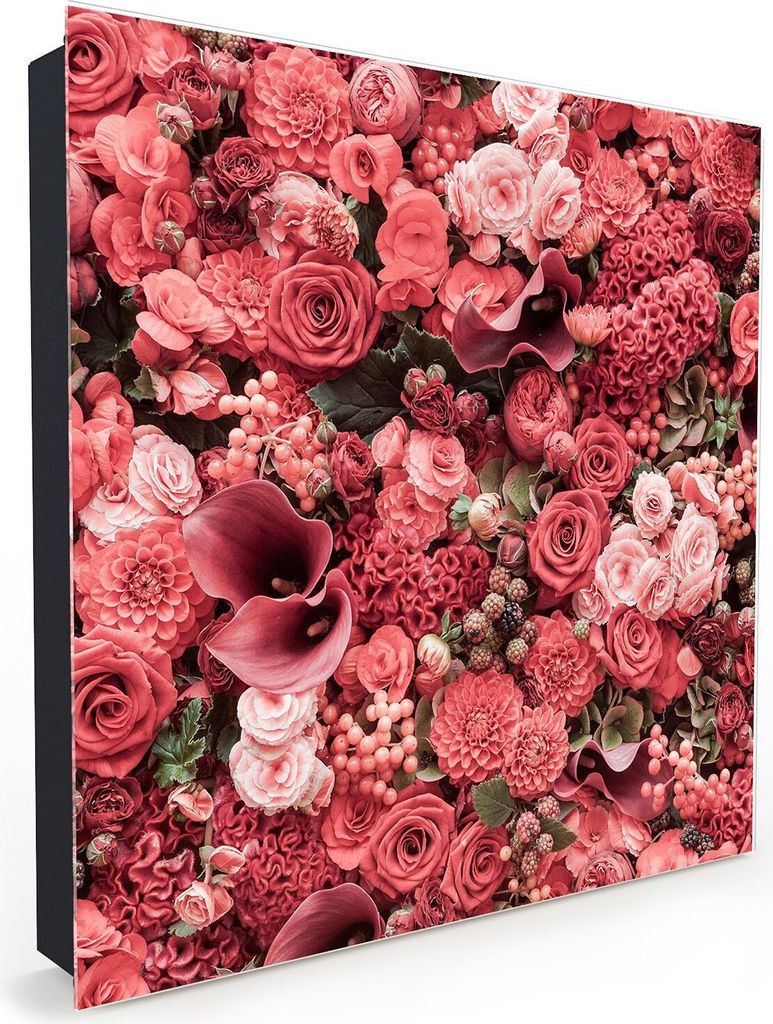 Nachbildung-Schlüsselkasten, Magnetpinnwand und Memoboard mit Glasfront Motiv Blumen