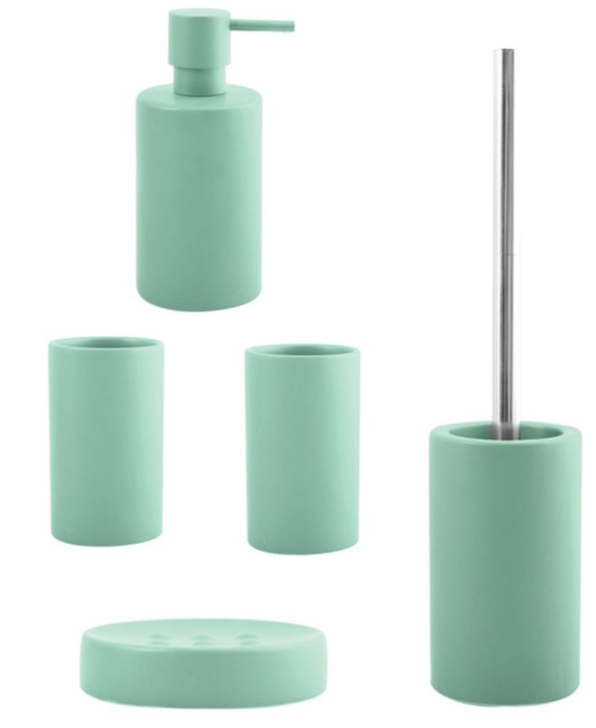Seifenspender Mundspülbecher WC-Bürste Seifenschale Grünes Keramik Badset 
