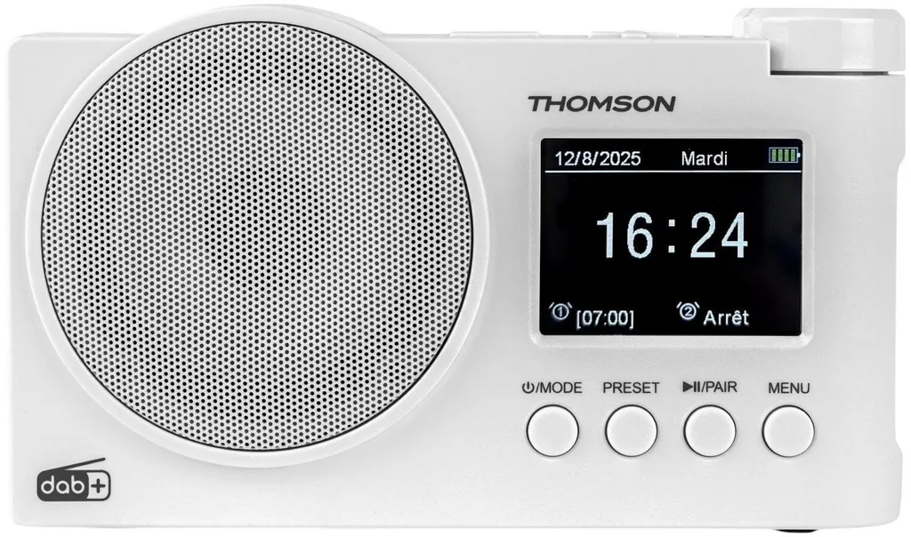 Radio DAB+ Thomson RT400DABBTWH Bluetooth avec écran LCD et réveil blanc