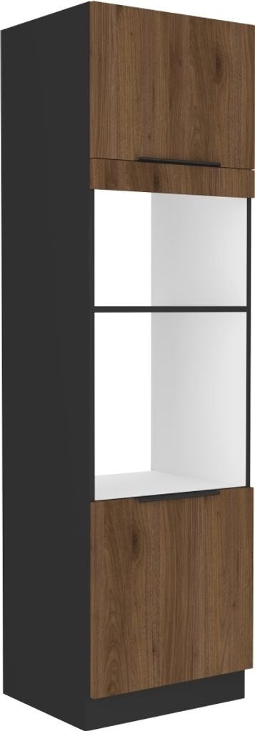 Kondela Einbaubackofenschrank Menzo 60 DPM-210 2F - Schwarz / Walnuss