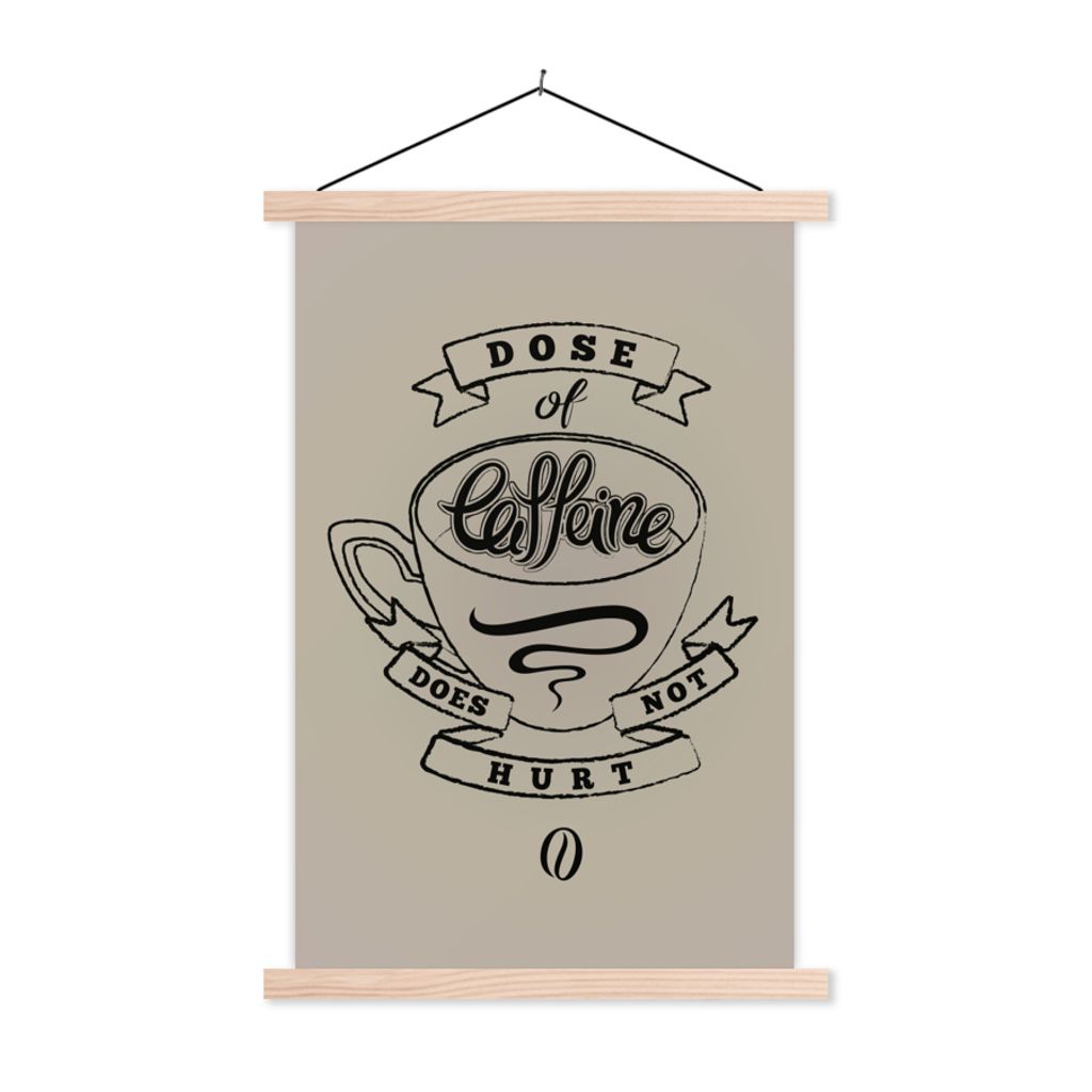 MuchoWow Textilposter Kaffee - Sprichwörter - Vintage - Eine Dosis Koffein tut nicht weh - Zitate 40x60 cm mit holzfarbenen Rahmen - Poster