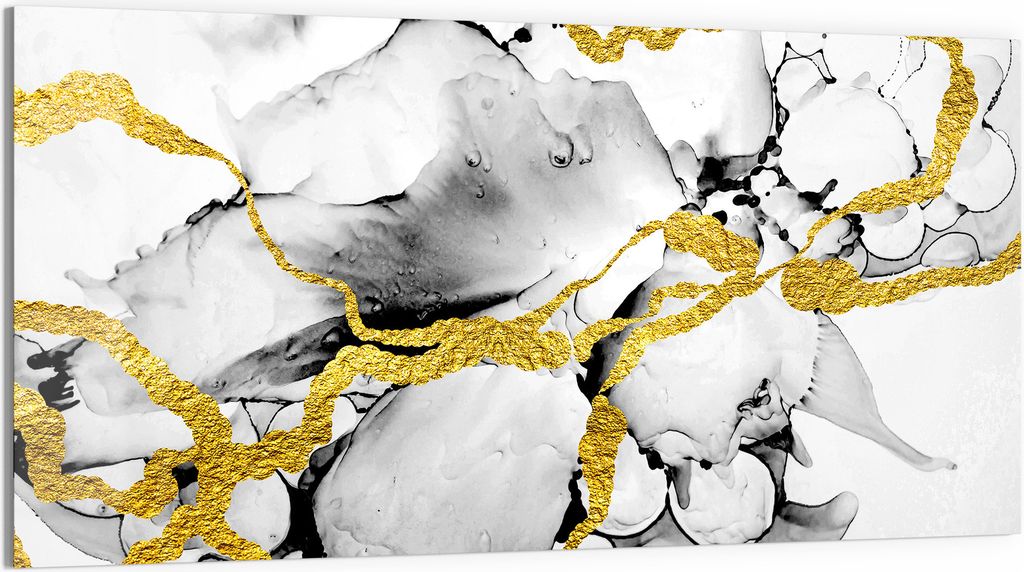 DEQORI Glasbild Echtglas 100x50 cm 'Goldene Adern' Wandbild Bild modern Deko