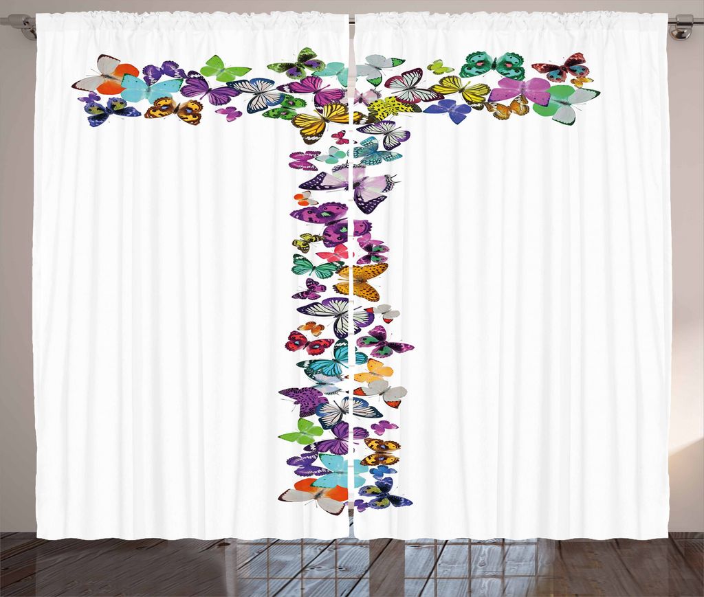 ABAKUHAUS Buchstabe T Rustikaler Gardine, Sprache Frühling, Schlafzimmer Kräuselband Vorhang mit Schlaufen und Haken, 280 x 175 cm, Mehrfarbig