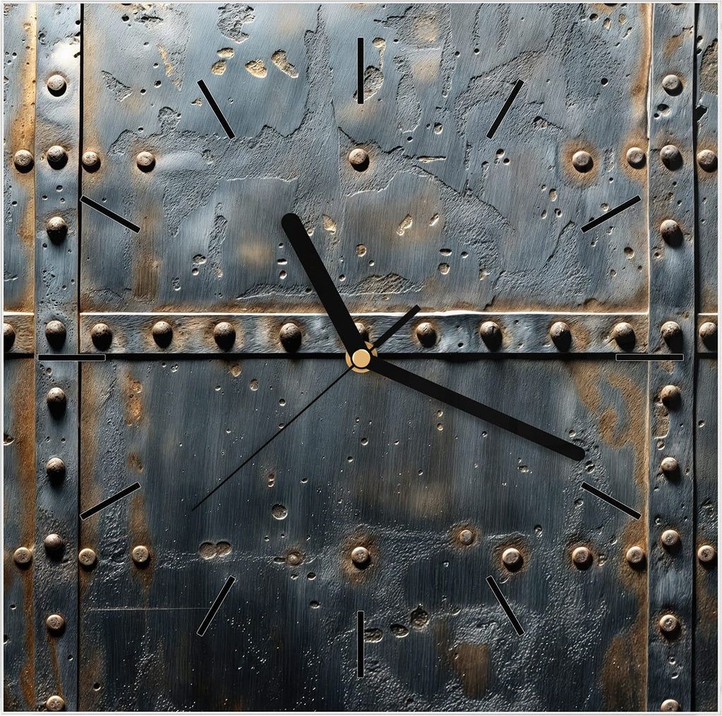 Wanduhr aus Glas mit Motiv Metalltür Design- 30 x 30 cm - inkl. Aufhängesystem