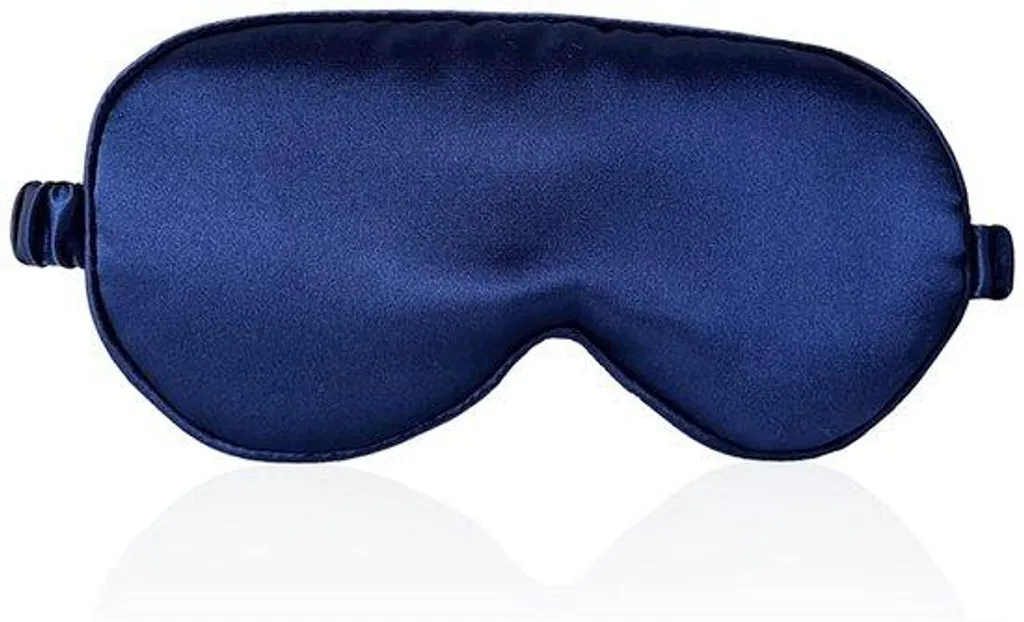 Masque de voyage pour dormir en soie bleue avec bouchons d'oreilles