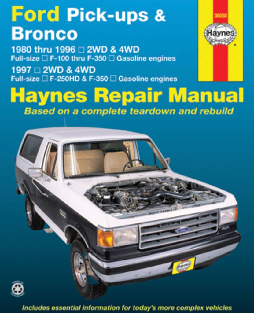 Ford pick-ups F-100-F-350 & Bronco (1980-1996) & F-250HD & F-350 (1997) Haynes Repair Manual (USA)
