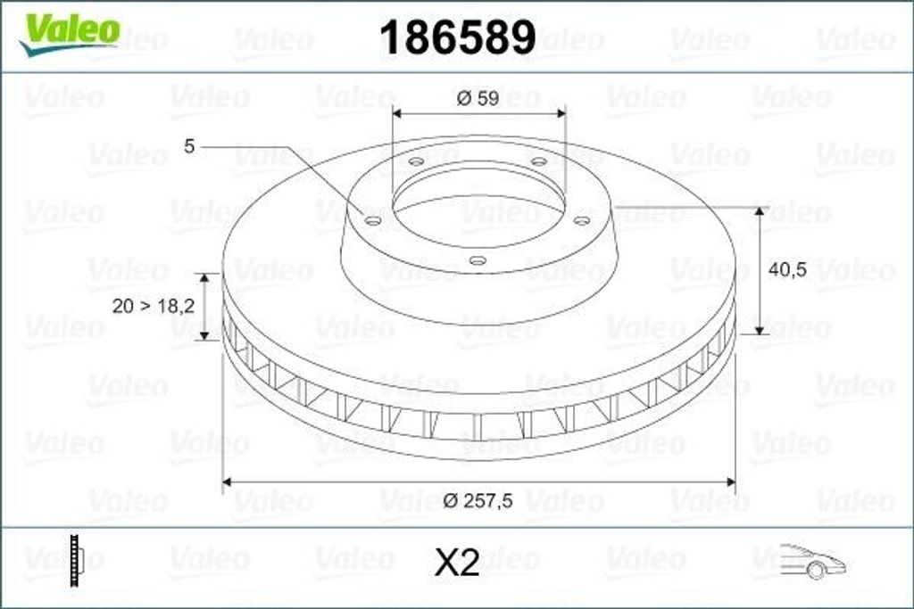 2x VALEO Bremsscheiben Vorne für FIAT Scudo Kastenwagen (220) 258mm 186589