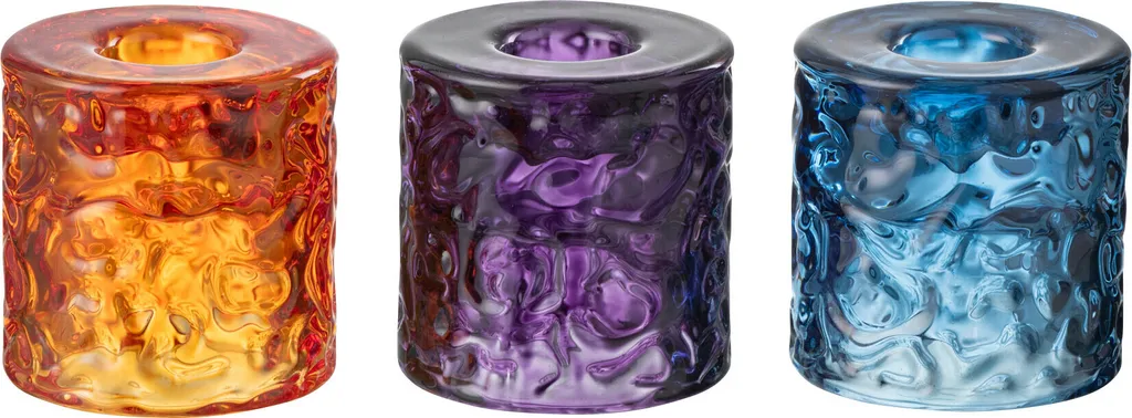 Bougeoir Martelé J-Line Verre Mix 3 - Solution Déco de Table Élégante