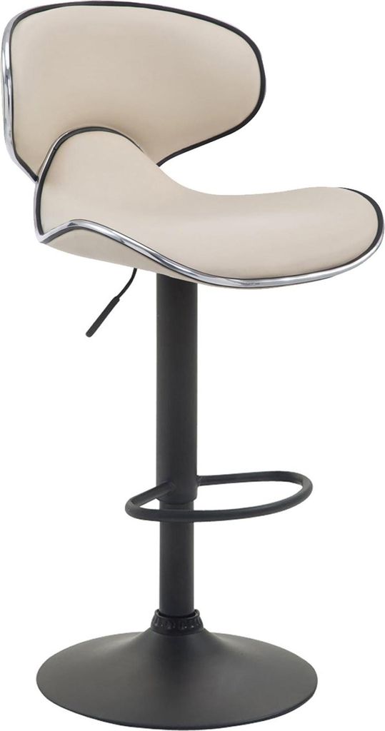 Moderner Barhocker - Hocker - Höhenverstellbar, bequemer Sitz mit Fußstütze | Farbe: Creme | Grundfarbe: Schwarz