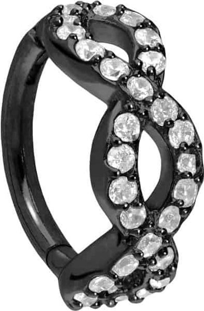 Ohrpiercing, Nasenpiercing, Septum Piercing Chirurgenstahl Segmentring Clicker 3 KRISTALLOVALE Schwarz Innendurchmesser: 12 mm