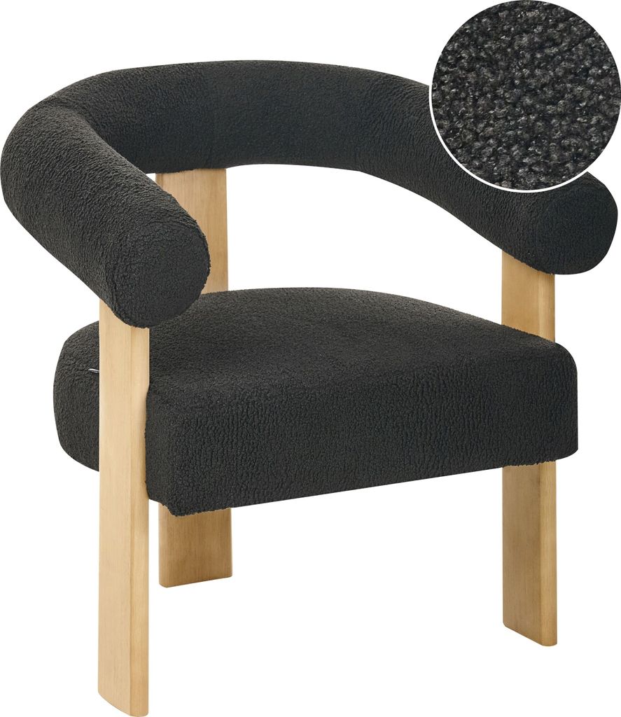 BELIANI Sessel Schwarz Bouclé Teddy Optik mit Gepolsterten Armlehnen Geschwungene Rückenlehne Organische Form Helle Holzbeine Retro Design