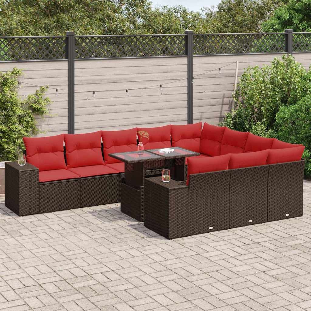 Maison Exclusive - 11-tlg. Garten-Sofagarnitur mit Kissen Braun Poly Rattan Akazie