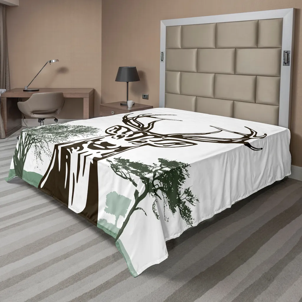 ABAKUHAUS Drap de Lit Plat 275x260 cm Motif Cerf Elaphe Forêt Chocolat