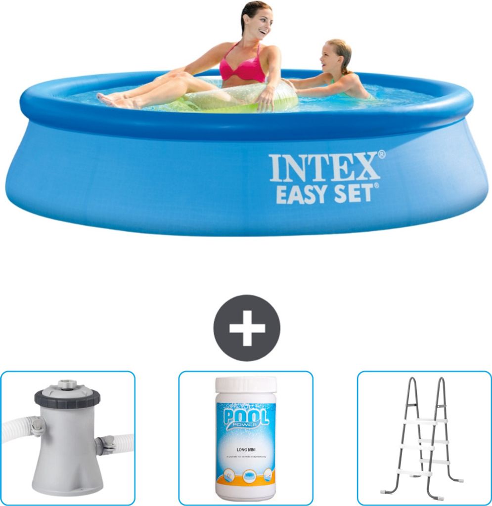 Intex runder aufblasbarer Easy Set-Pool – 244 x 61 cm – Blau – im Lieferumfang enthalten Filterpumpe für Schwimmbad - Chlor - Leiter