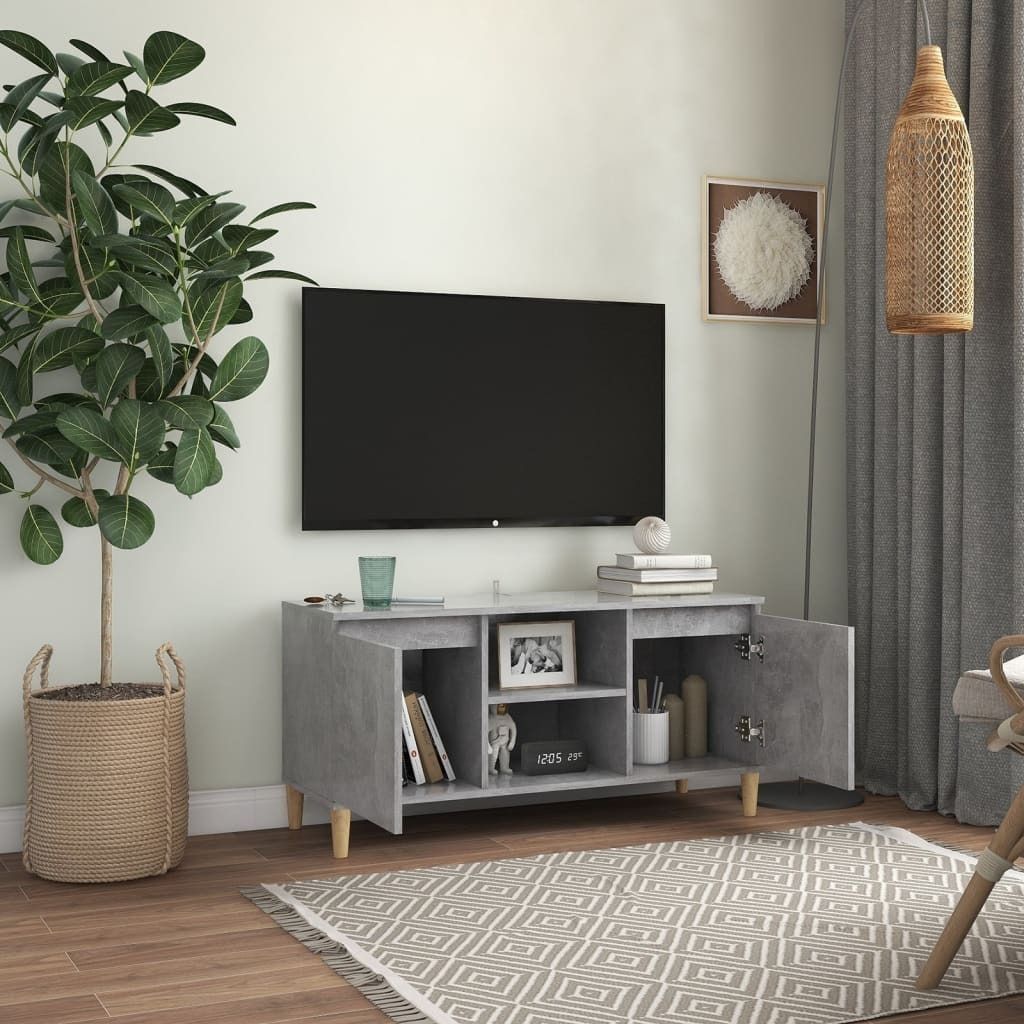 Stabli TV-Schrank mit Massivholz-Beinen Betongrau 103,5x35x50cm - DE426994 - TV-Schränke