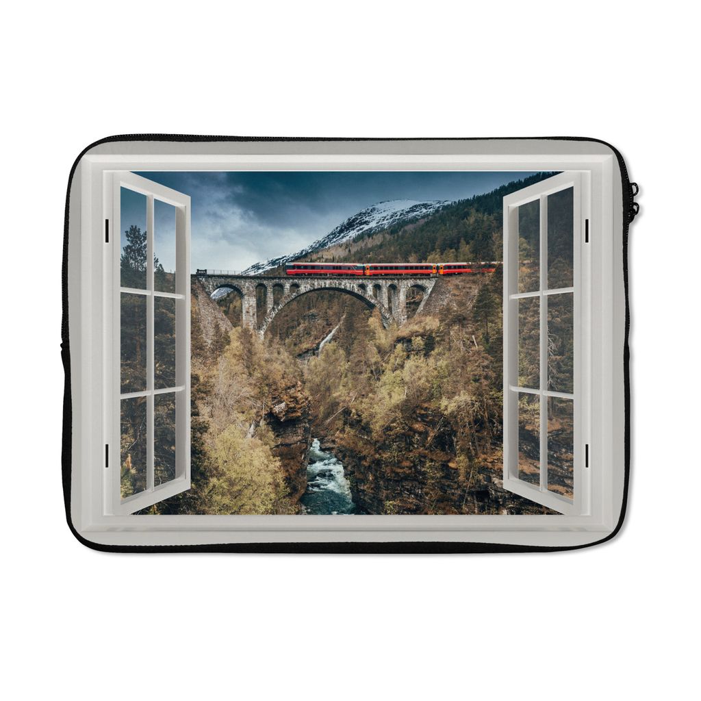 MuchoWow Laptop Hülle 13 Zoll Aussicht - Berge - Brücke Laptoptasche - Laptophülle - Sleeve - Rundumschutz