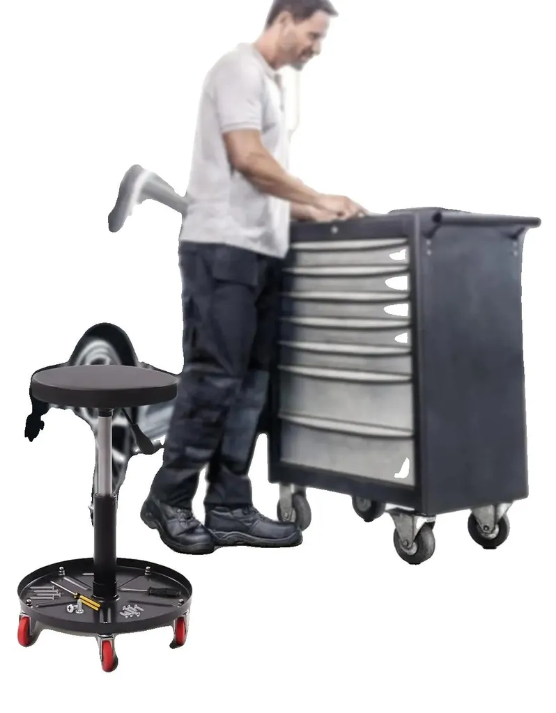 Siège technique pivotant pour établi avec assise ronde ergonomique