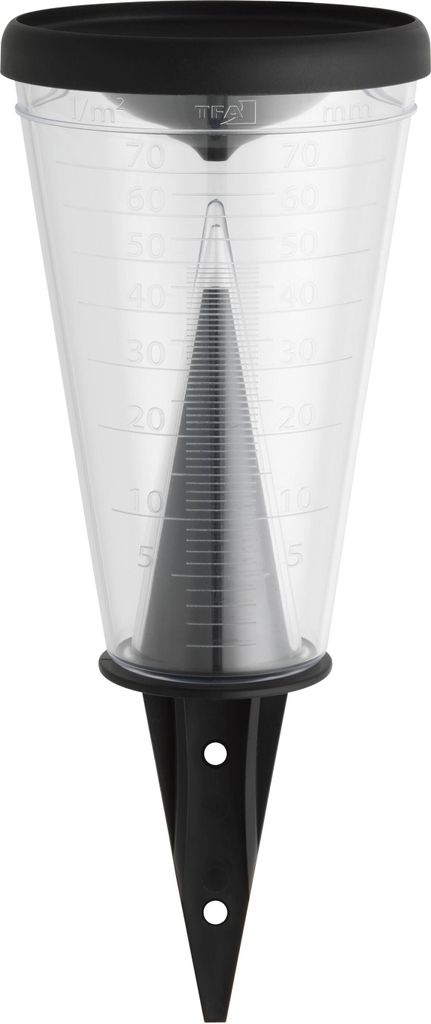 A clear product shot of a rain gauge on a white background.