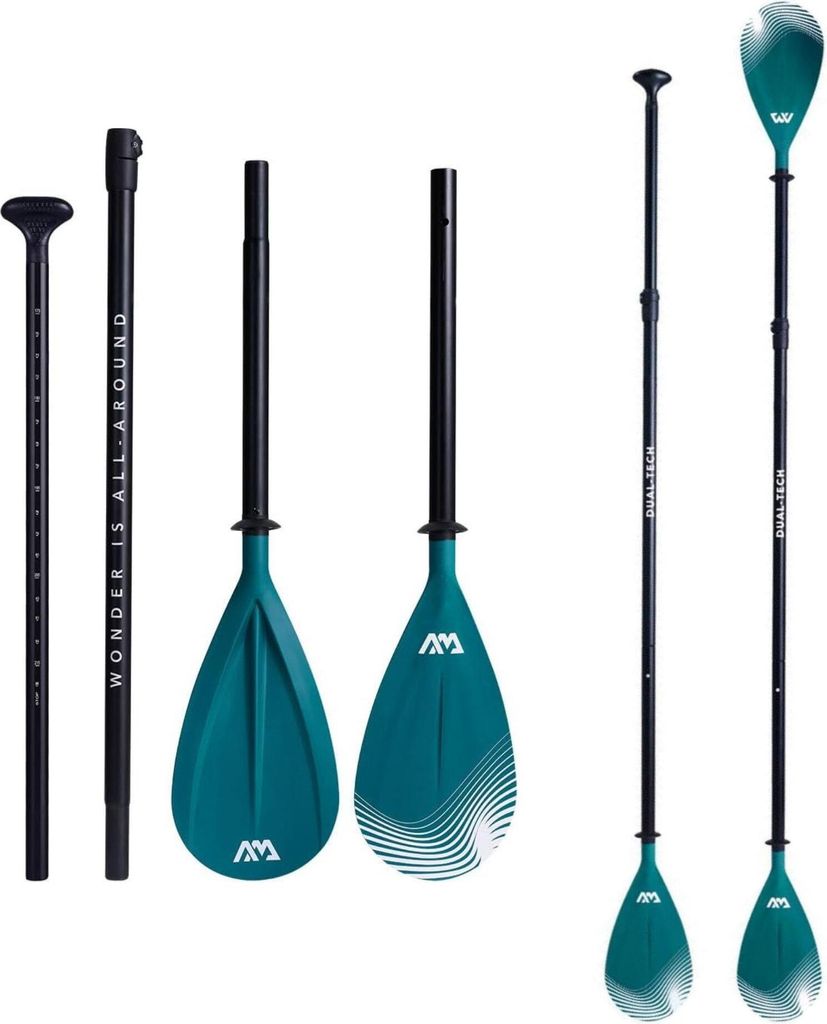 Multiple Aqua Marina paddles are displayed against a white background.