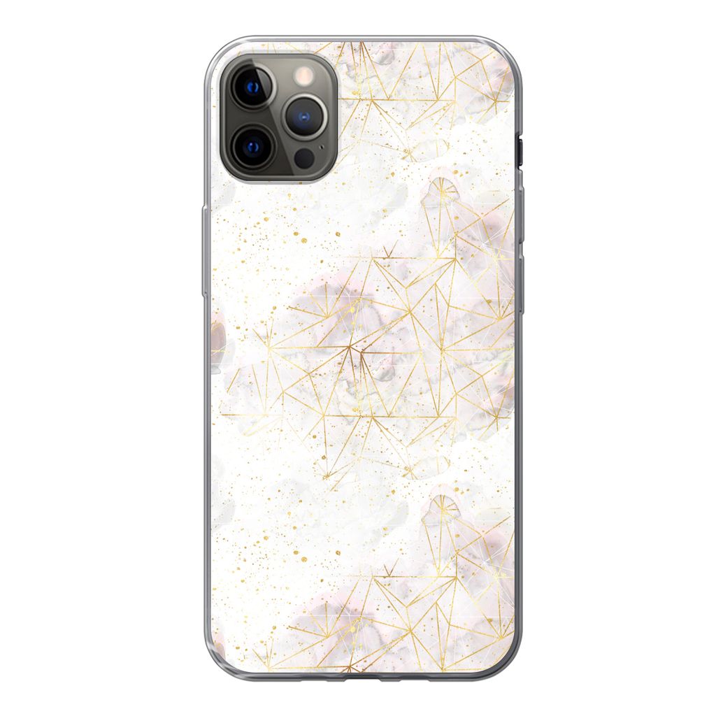 MuchoWow Handyhülle Schutzhülle Hülle für iPhone 12 Pro Max Marmor - Geometrie - Gold Silikon Softcase Handy Hülle - Hartschale