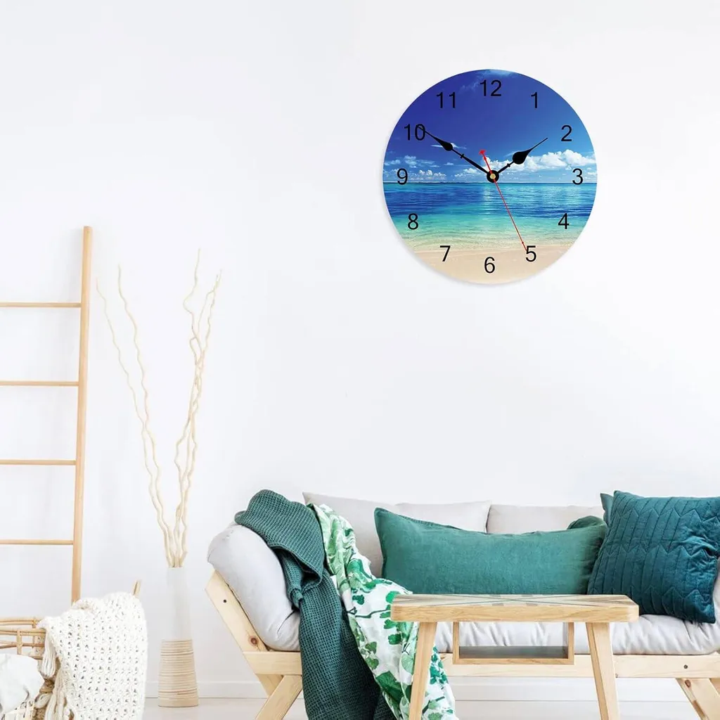 Horloge murale bois bleue 20 cm sans tic-tac pour un sommeil réparateur