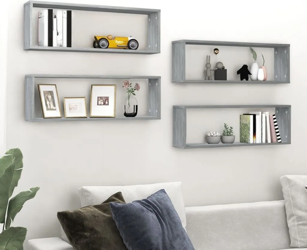 Set 4 Mensole da Parete per Famiglia - Grigio Sonoma 80cm Antigraffio