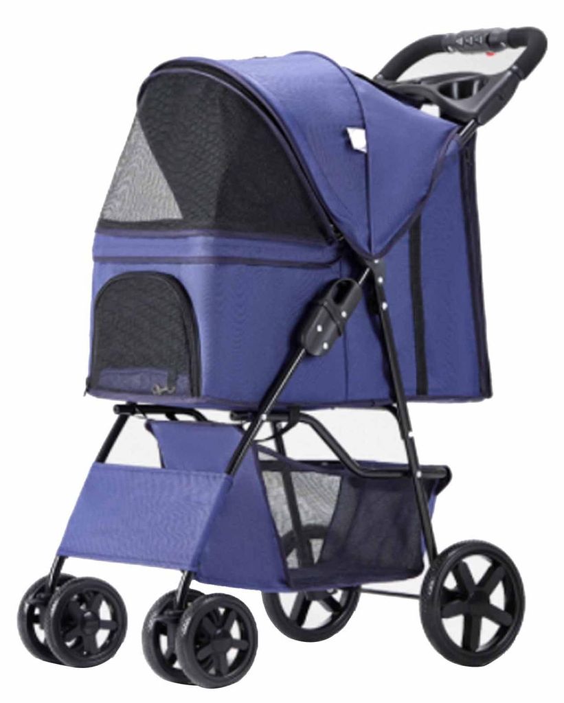 Haustier-Kinderwagen, leicht, faltbar, belüftet, Oxford, tragbar, für kleine Hunde, für Hunde und Katzen, dunkelblau